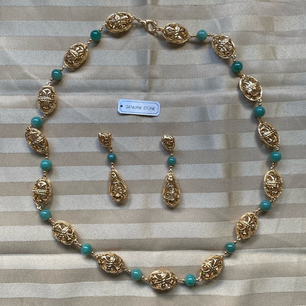 Genuine Stone Necklace and Earrings